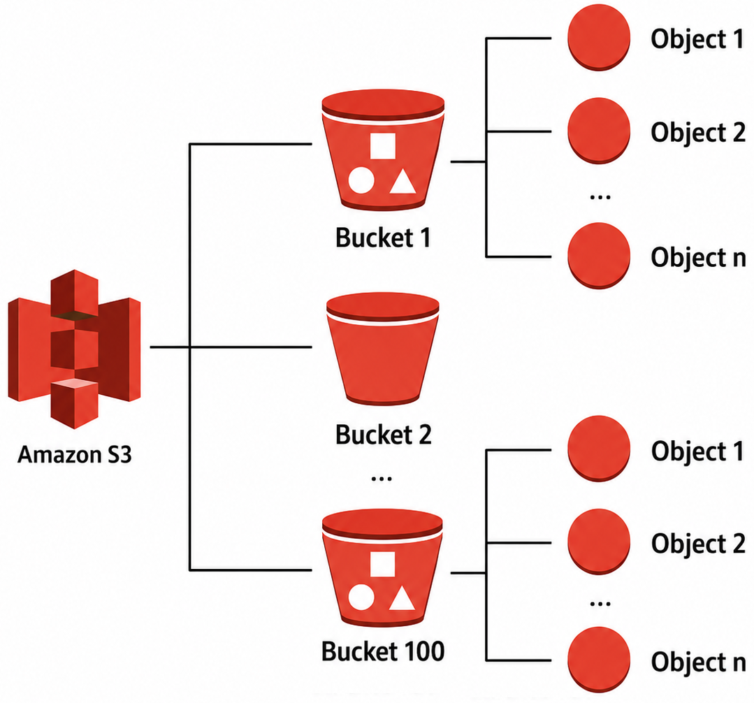 A diagram showing a bucket containing objects in object storage.
